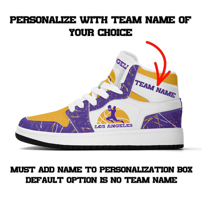 Los Angeles Basketball Team Sneakers for Men & Women Team Themed Basketball Sport Shoes Custom Sneakers LA Purple Gold Sneakers Gifts Unisex