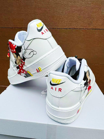 Hand Painted Air Force 1 Sneakers: Mickey  Minnie Mouse Cartoon Shoes AF1 white personalized gift design wedding fashion trainers anime shoe