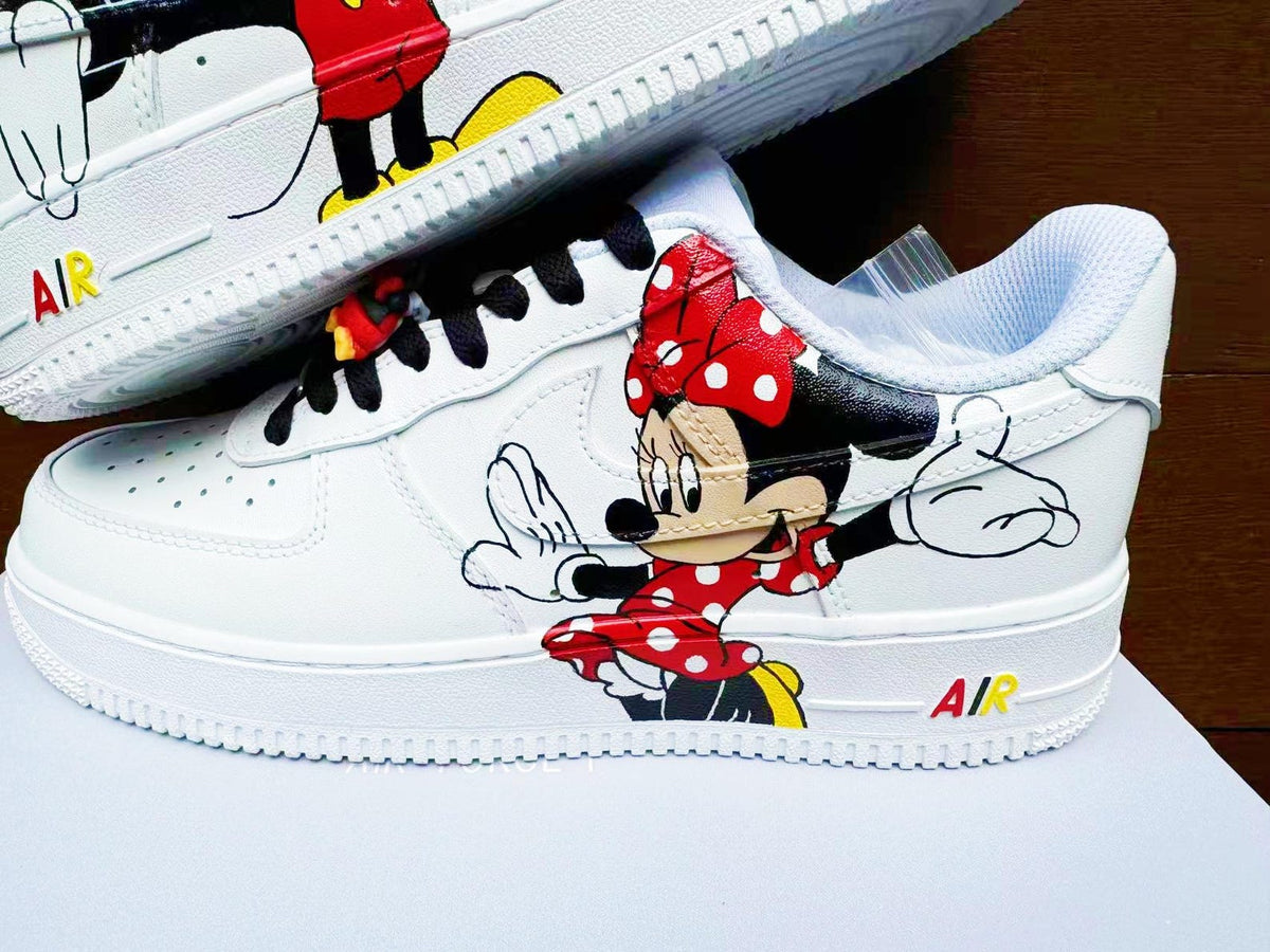 Hand Painted Air Force 1 Sneakers: Mickey  Minnie Mouse Cartoon Shoes AF1 white personalized gift design wedding fashion trainers anime shoe