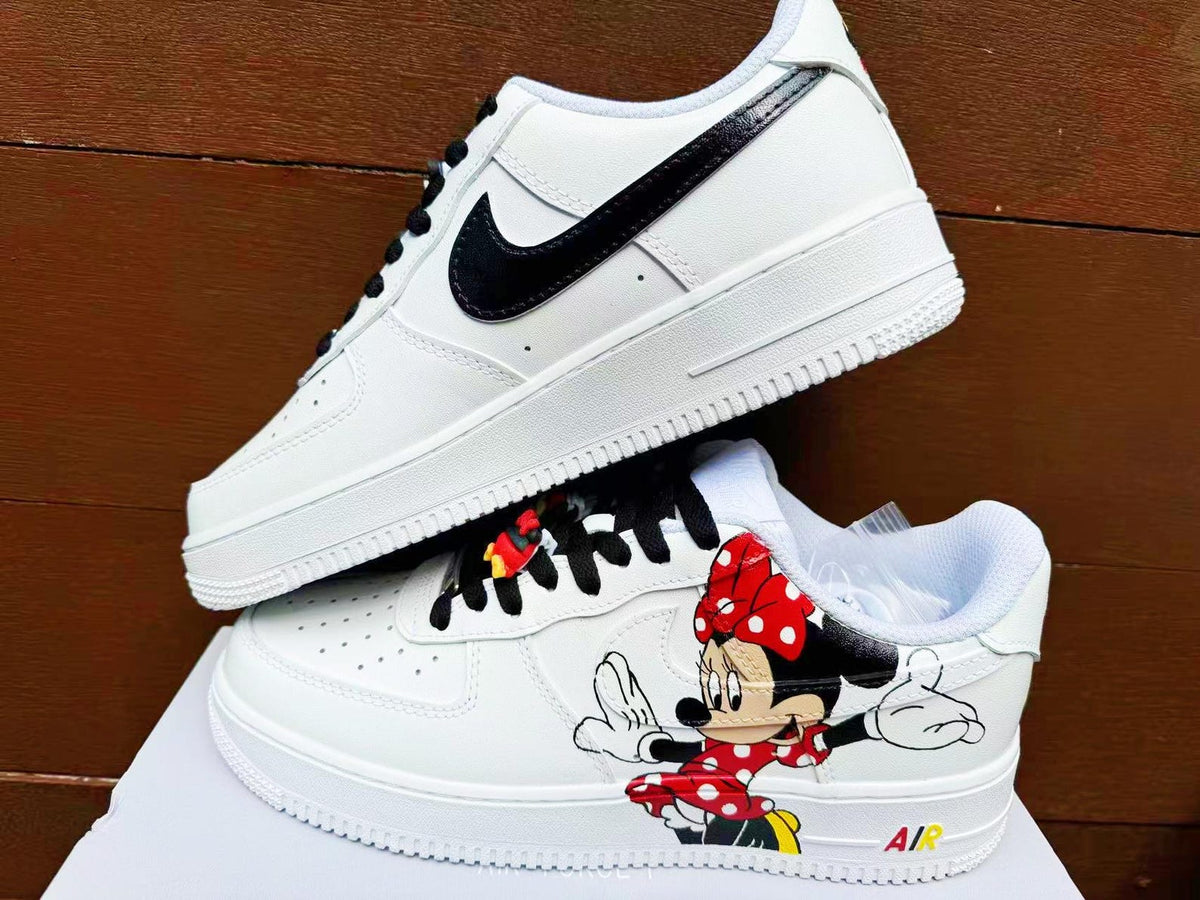 Hand Painted Air Force 1 Sneakers: Mickey  Minnie Mouse Cartoon Shoes AF1 white personalized gift design wedding fashion trainers anime shoe