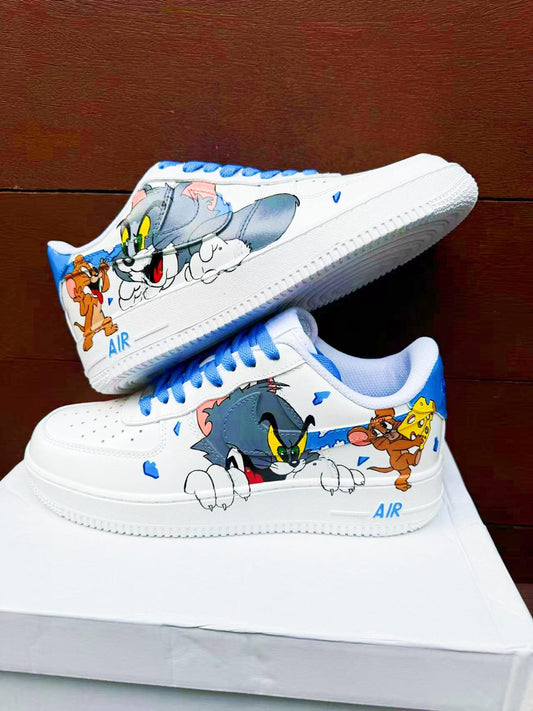 Hand Painted Tom Jerry Air Force 1 Sneakers: Custom Anime Shoes AF1 white personalized gift design wedding fashion trainers