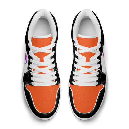 Custom Logo Sneakers | Personalized Low-Top Shoes in Orange & Black | Business Branding and Sports Fan Gift