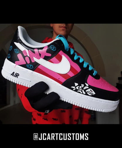 Custom Painted Jinx from the series, Unique high quality drawn shoes, Ideal for a gift, hero and villain vi, caityln arcane series kids gift