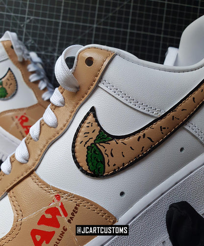 RAW cool Custom Painted shoes Design Smoke green weed, stylish gift brand painted handmade, handcrafted, wear style cream, green, gift funny