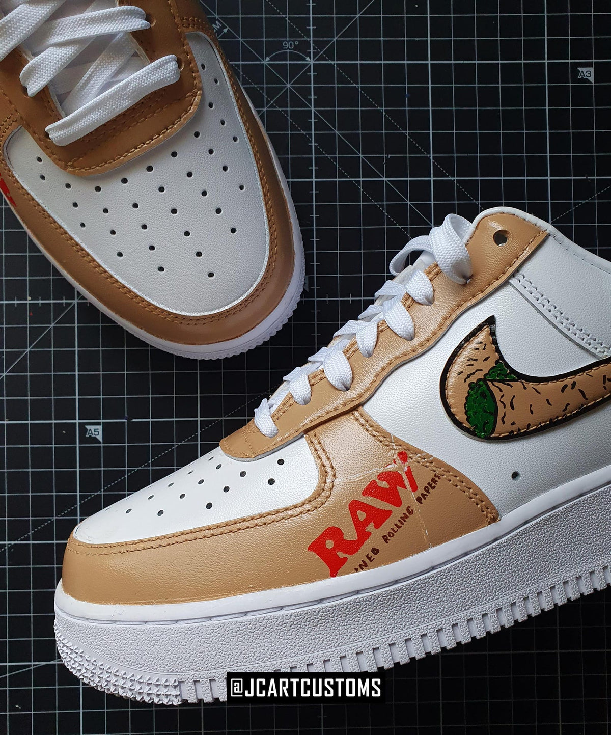 RAW cool Custom Painted shoes Design Smoke green weed, stylish gift brand painted handmade, handcrafted, wear style cream, green, gift funny