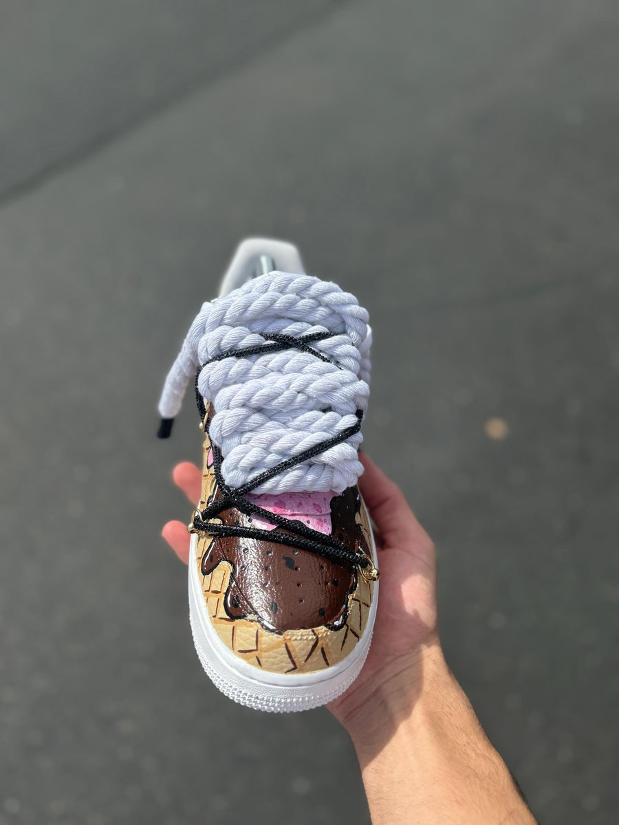 Custom Air Force 1 Ice Cream Sneakers | Hand Painted Dessert Shoes | Chocolate Strawberry Drip AF1 | Fun Custom Kicks