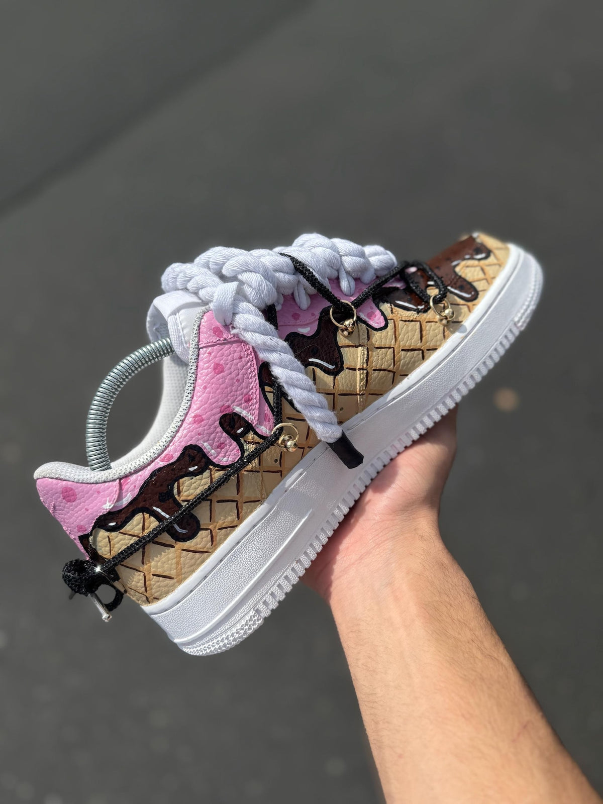 Custom Air Force 1 Ice Cream Sneakers | Hand Painted Dessert Shoes | Chocolate Strawberry Drip AF1 | Fun Custom Kicks
