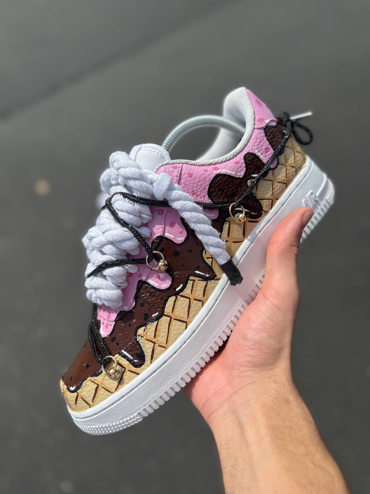 Custom Air Force 1 Ice Cream Sneakers | Hand Painted Dessert Shoes | Chocolate Strawberry Drip AF1 | Fun Custom Kicks