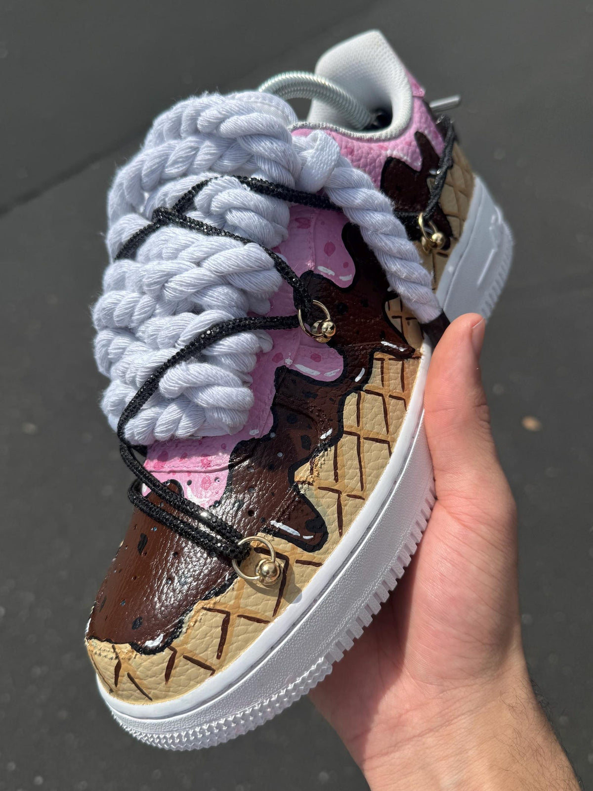 Custom Air Force 1 Ice Cream Sneakers | Hand Painted Dessert Shoes | Chocolate Strawberry Drip AF1 | Fun Custom Kicks