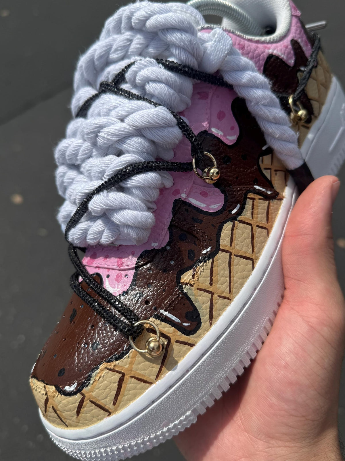 Custom Air Force 1 Ice Cream Sneakers | Hand Painted Dessert Shoes | Chocolate Strawberry Drip AF1 | Fun Custom Kicks