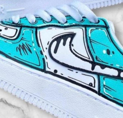 Custom Nike Air Force 1 Real and Black Comic Shoes – Hand Painted Cartoon Sneakers, Comic Style AF1, Unique Streetwear Art for Men & Women