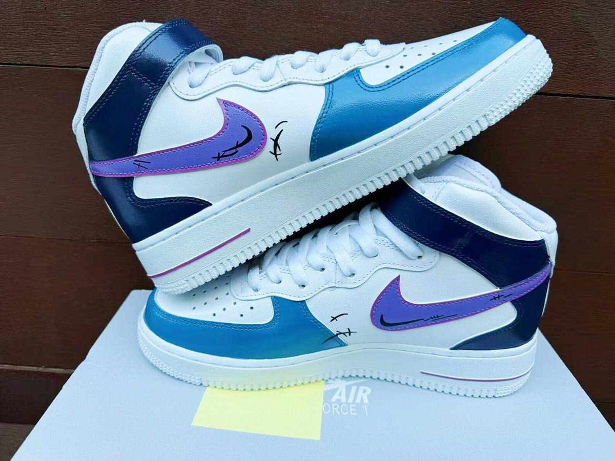 Hand Painted Stitch Air Force 1 Mid Sneakers: Custom Anime Shoes AF1 white personalized gift design wedding fashion trainers