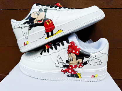 Hand Painted Air Force 1 Sneakers: Mickey  Minnie Mouse Cartoon Shoes AF1 white personalized gift design wedding fashion trainers anime shoe