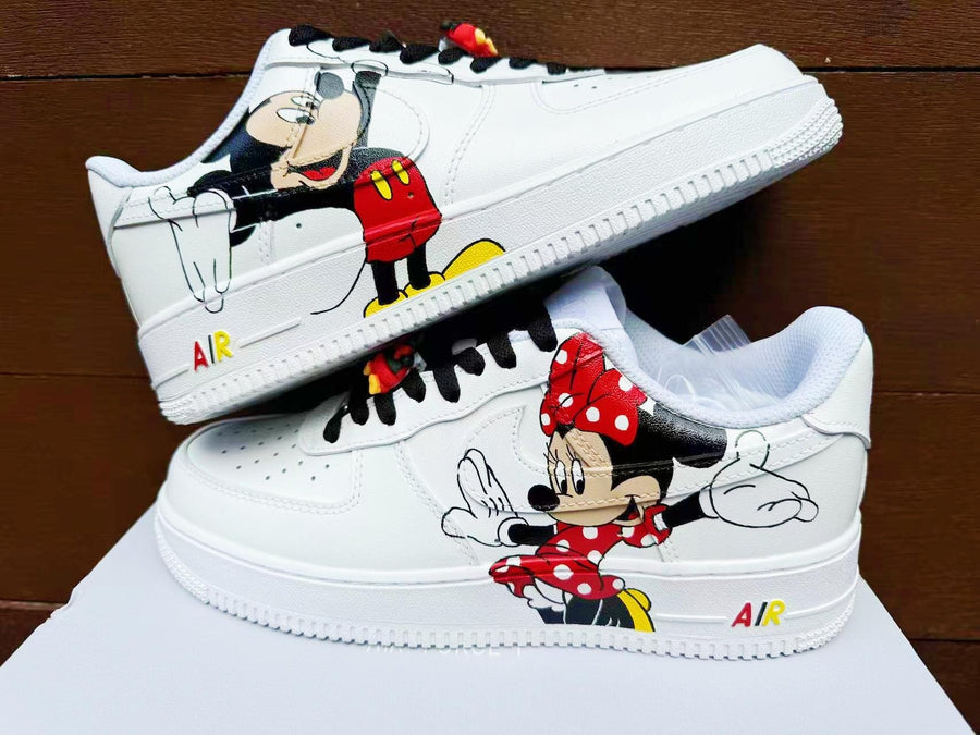 Hand Painted Air Force 1 Sneakers: Mickey  Minnie Mouse Cartoon Shoes AF1 white personalized gift design wedding fashion trainers anime shoe