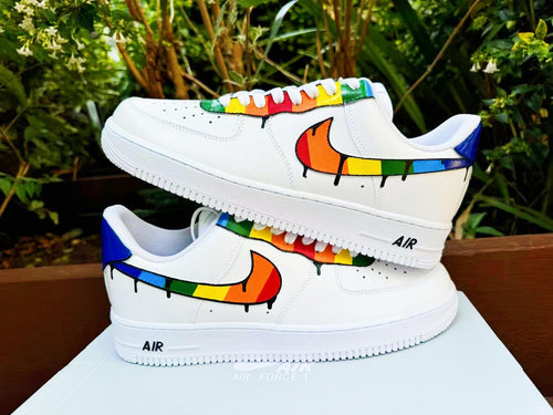 Hand Painted Air Force 1 Sneakers: Rainbow Drip Design AF1 white personalized gift design wedding fashion trainers anime shoes customized