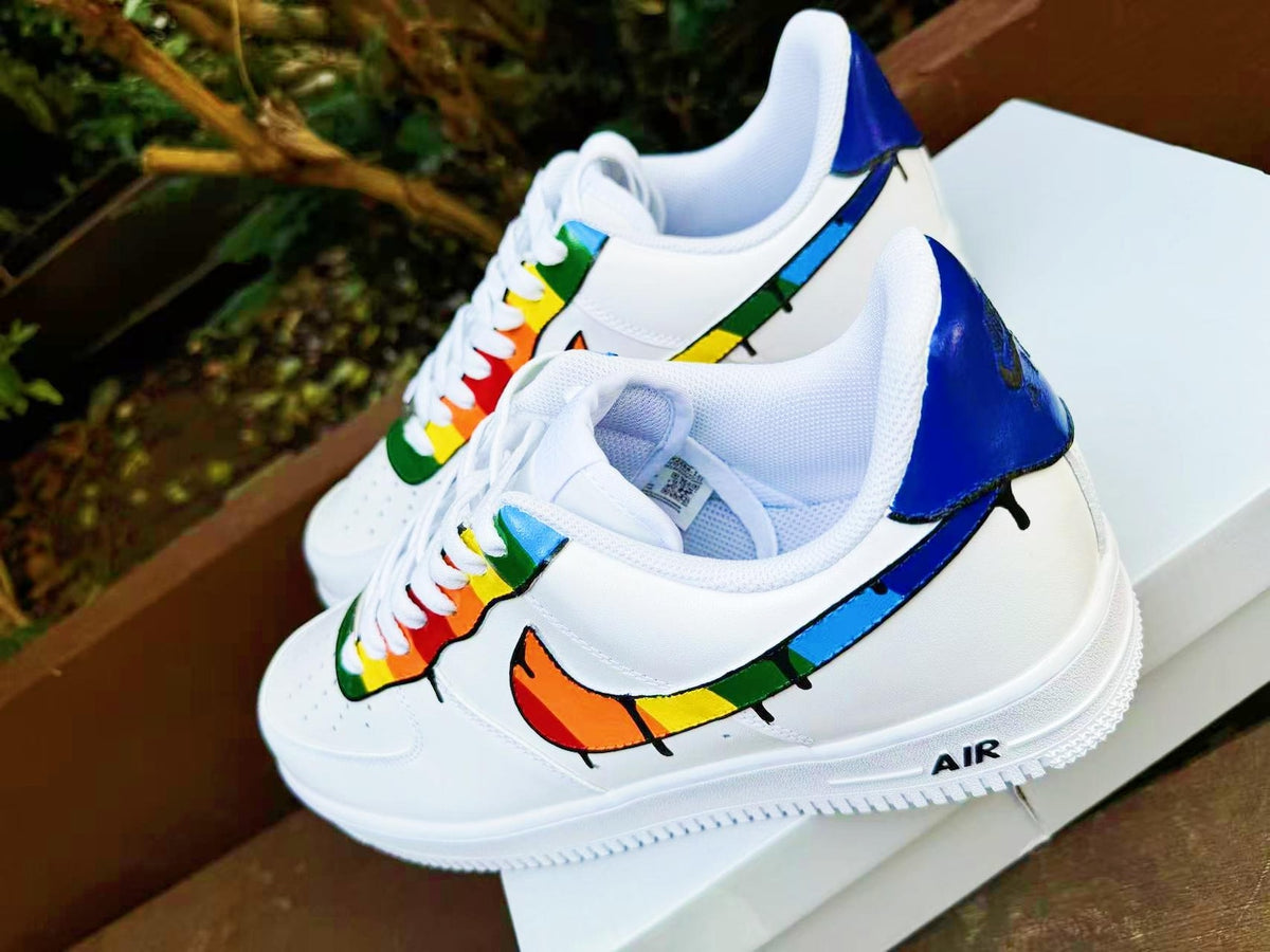 Hand Painted Air Force 1 Sneakers: Rainbow Drip Design AF1 white personalized gift design wedding fashion trainers anime shoes customized