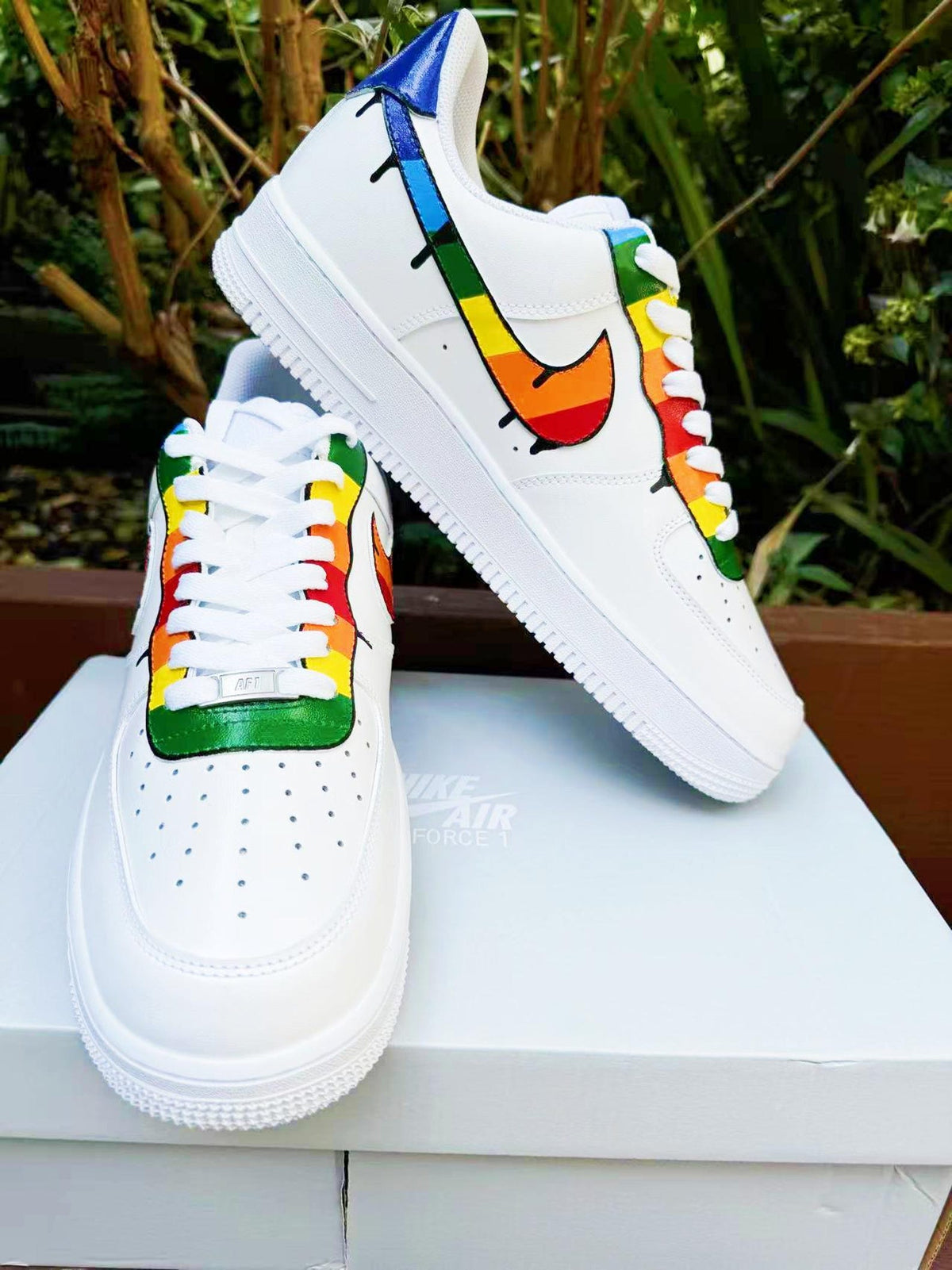 Hand Painted Air Force 1 Sneakers: Rainbow Drip Design AF1 white personalized gift design wedding fashion trainers anime shoes customized