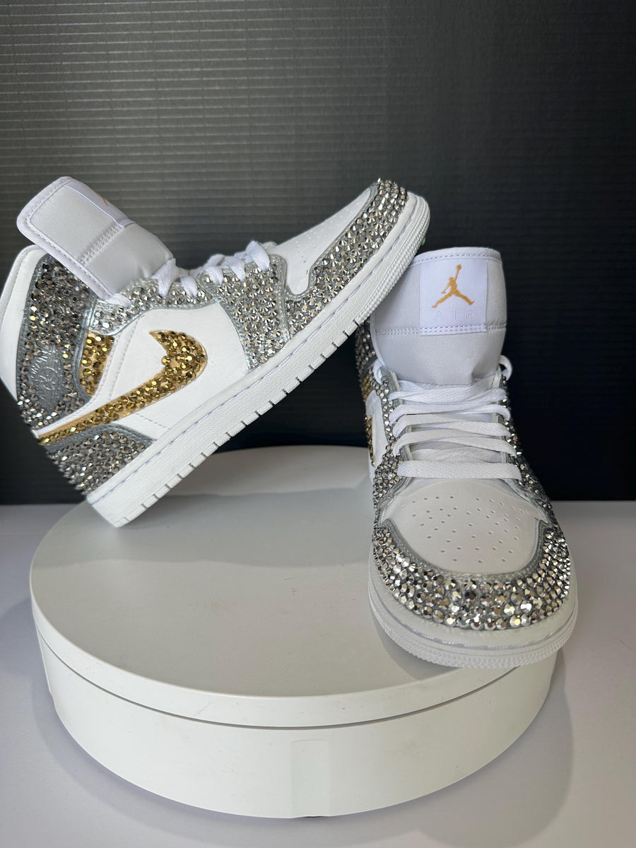 Silver Rhinestone Jordan 1, Custom bling Sneakers, Bedazzled Nikes