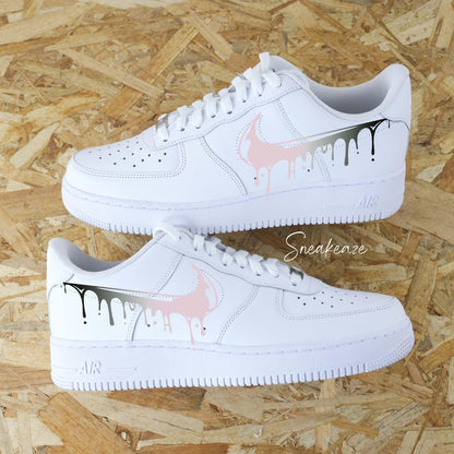 AF1 custom Air Force 1 Drip sneakers in a pastel gradient of pink, blue, and lilac with a flowing effect, unisex