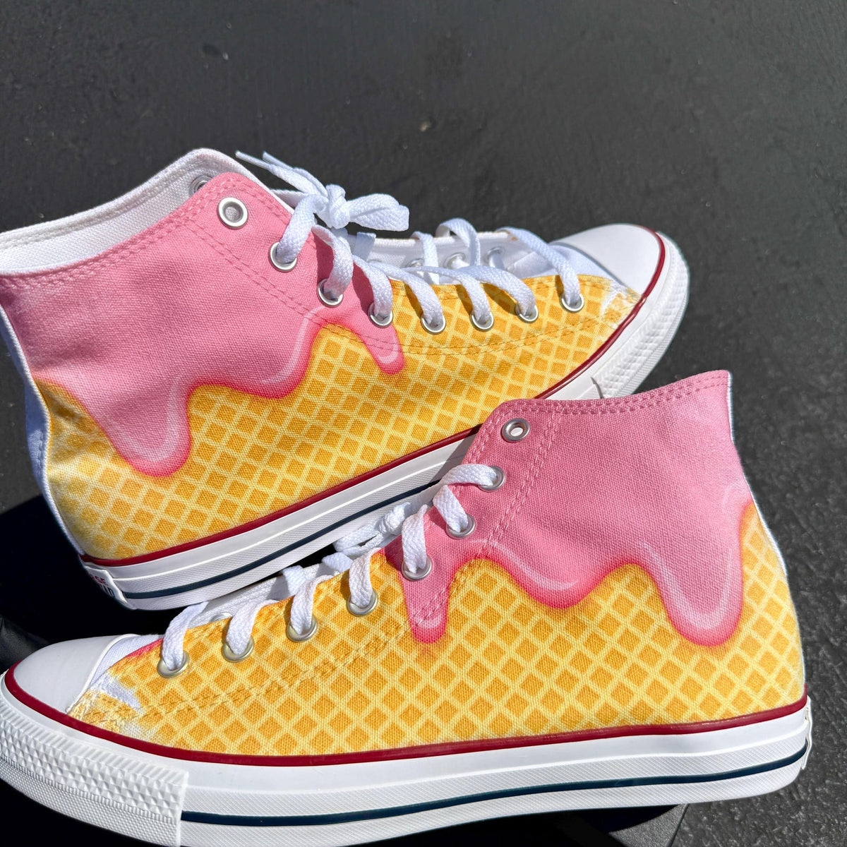Waffle Cone Ice Cream Drip White Converse High Top Shoes - Women's and Mens Custom Converse Chuck Taylor Sneakers