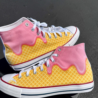 Waffle Cone Ice Cream Drip White Converse High Top Shoes - Women's and Mens Custom Converse Chuck Taylor Sneakers