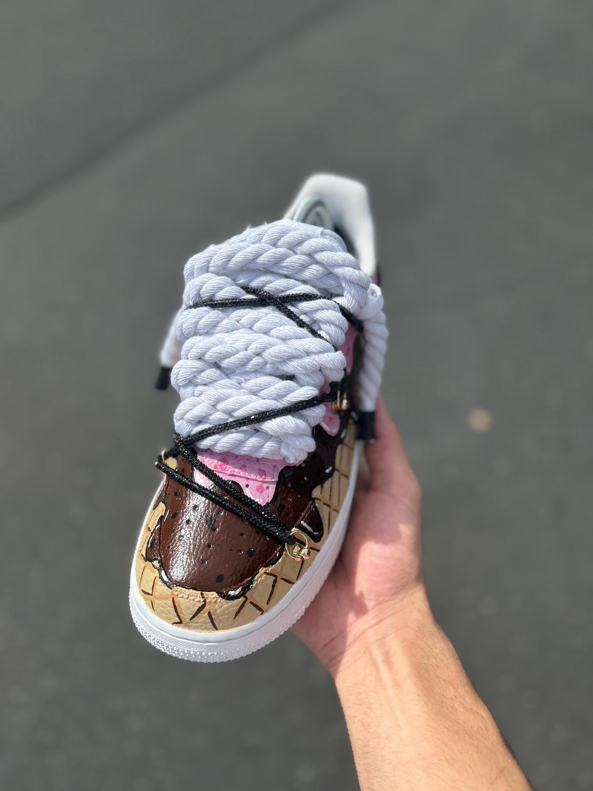Custom Air Force 1 Ice Cream Sneakers | Hand Painted Dessert Shoes | Chocolate Strawberry Drip AF1 | Fun Custom Kicks