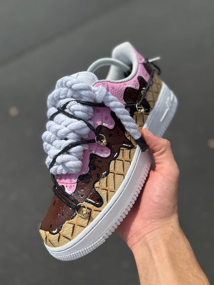Custom Air Force 1 Ice Cream Sneakers | Hand Painted Dessert Shoes | Chocolate Strawberry Drip AF1 | Fun Custom Kicks
