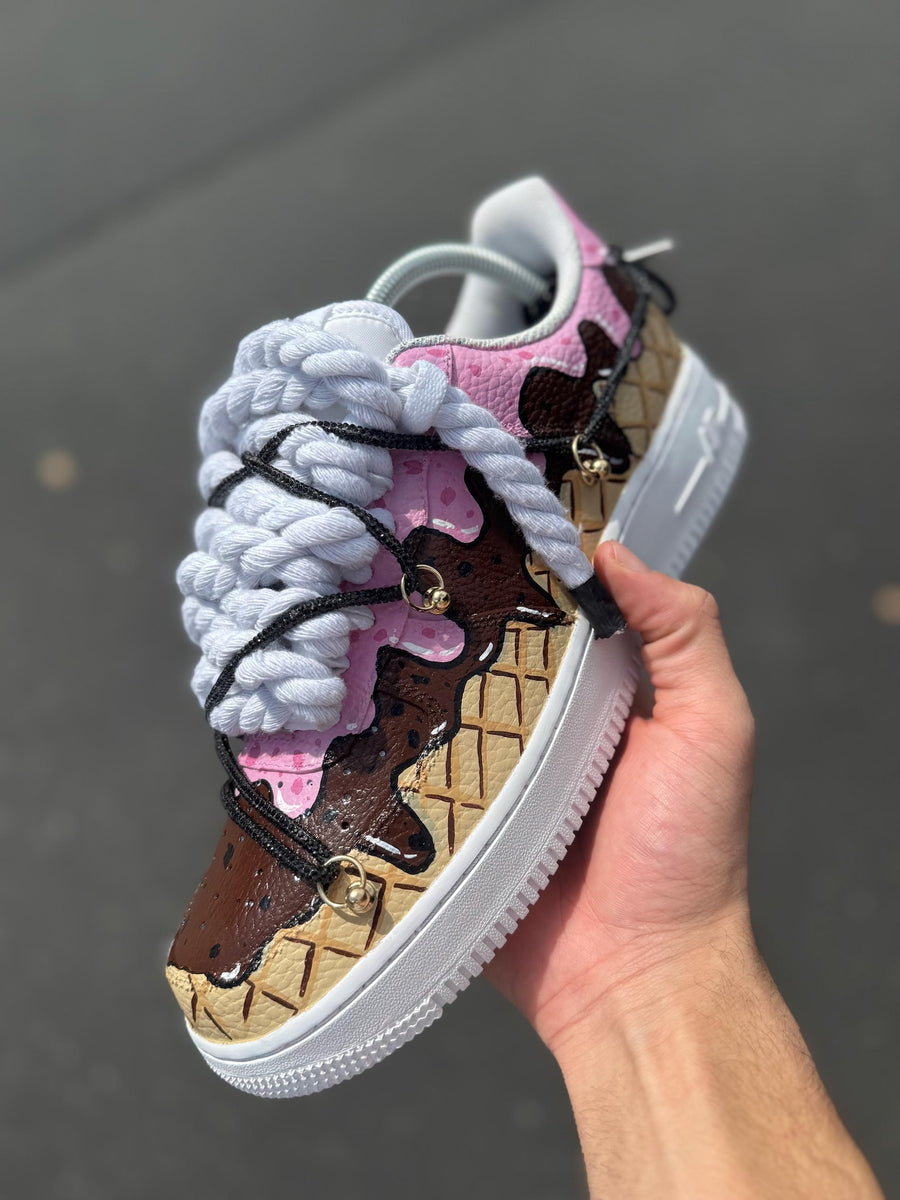Custom Air Force 1 Ice Cream Sneakers | Hand Painted Dessert Shoes | Chocolate Strawberry Drip AF1 | Fun Custom Kicks