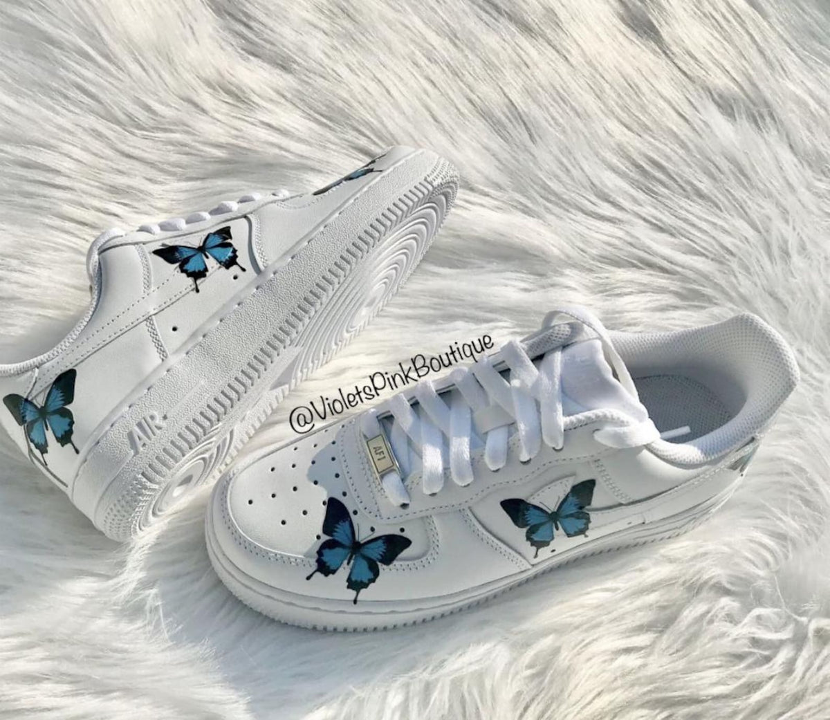 Custom Nike Air Force One Blue Butterflies Women's Custom Butterfly Sneakers- Gift Ideas