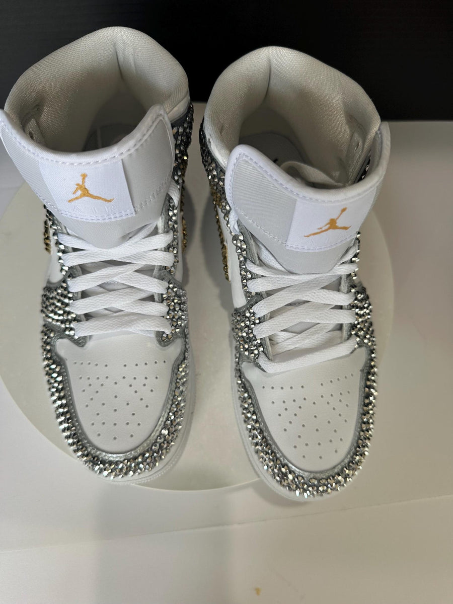 Silver Rhinestone Jordan 1, Custom bling Sneakers, Bedazzled Nikes