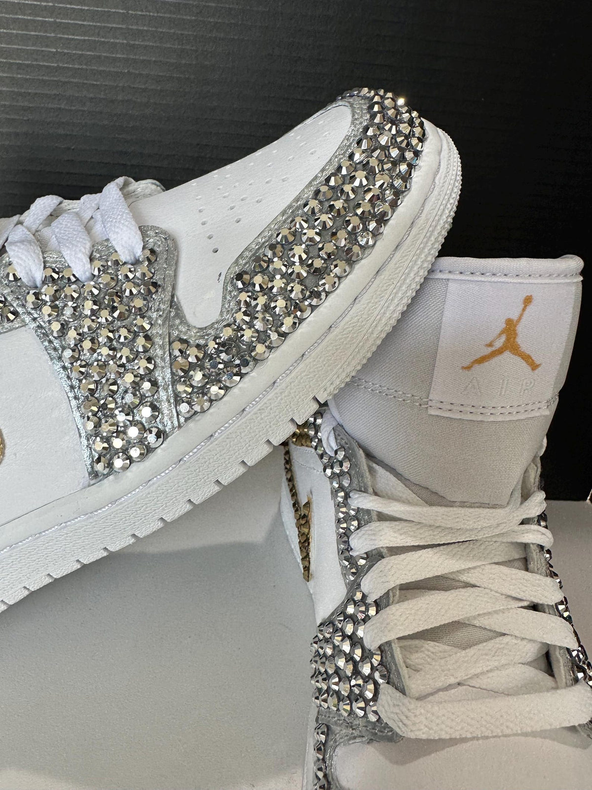 Silver Rhinestone Jordan 1, Custom bling Sneakers, Bedazzled Nikes
