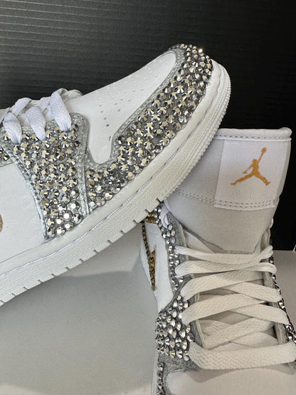 Silver Rhinestone Jordan 1, Custom bling Sneakers, Bedazzled Nikes