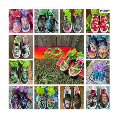 Custom Hand Painted VANS slip on shoes, character shoes, personalized, portrait shoes,  painted shoes,  customize vans