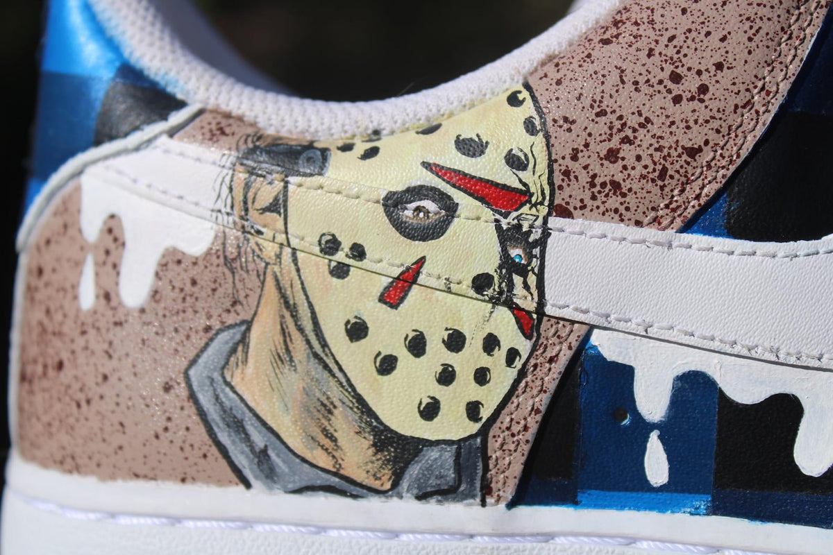 Custom Air Force 1 Horror Mask Sneakers | Hand Painted Slasher Style Shoes | Drip Effect AF1 | Halloween Streetwear Custom Kick
