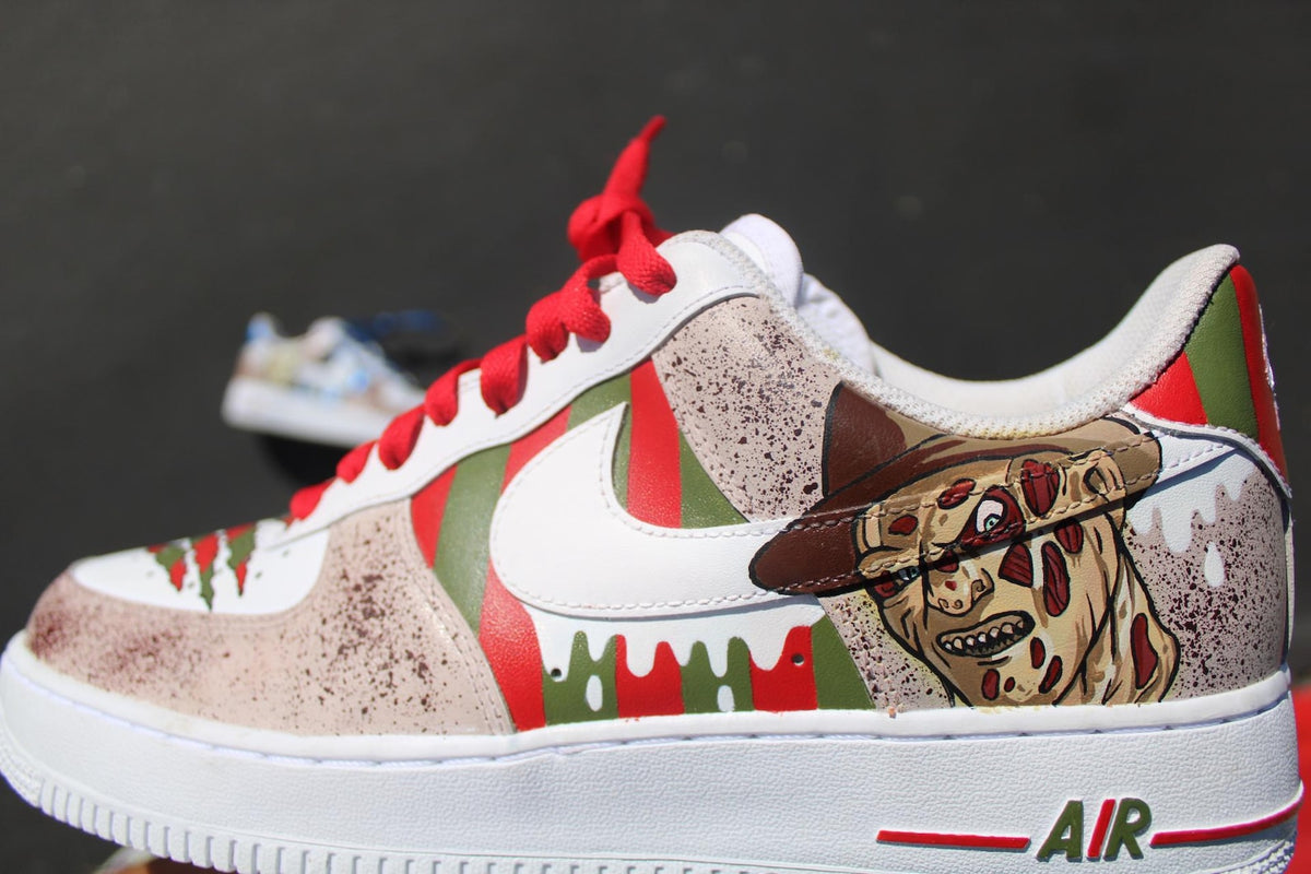 Custom Air Force 1 Horror Mask Sneakers | Hand Painted Slasher Style Shoes | Drip Effect AF1 | Halloween Streetwear Custom Kick