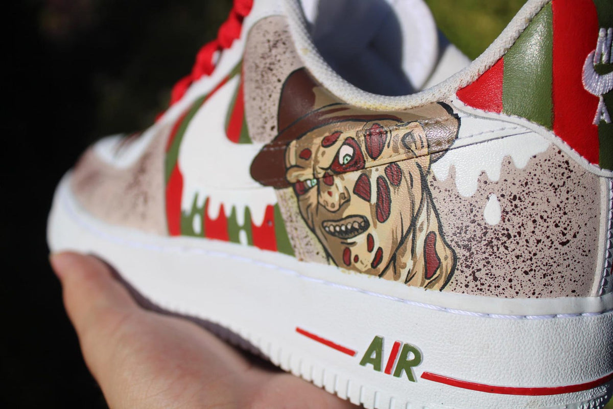 Custom Air Force 1 Horror Mask Sneakers | Hand Painted Slasher Style Shoes | Drip Effect AF1 | Halloween Streetwear Custom Kick