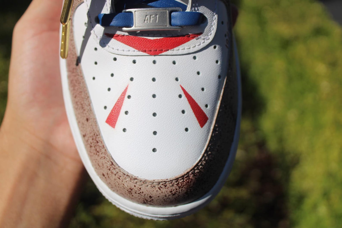 Custom Air Force 1 Horror Mask Sneakers | Hand Painted Slasher Style Shoes | Drip Effect AF1 | Halloween Streetwear Custom Kick