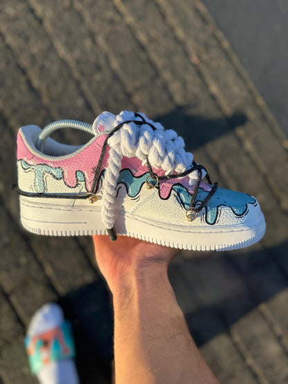 Custom Drip Air Force 1 Pastel Sneakers | Pink Blue Melt AF1 | Aesthetic Streetwear Shoes | Hand Painted Custom Kicks