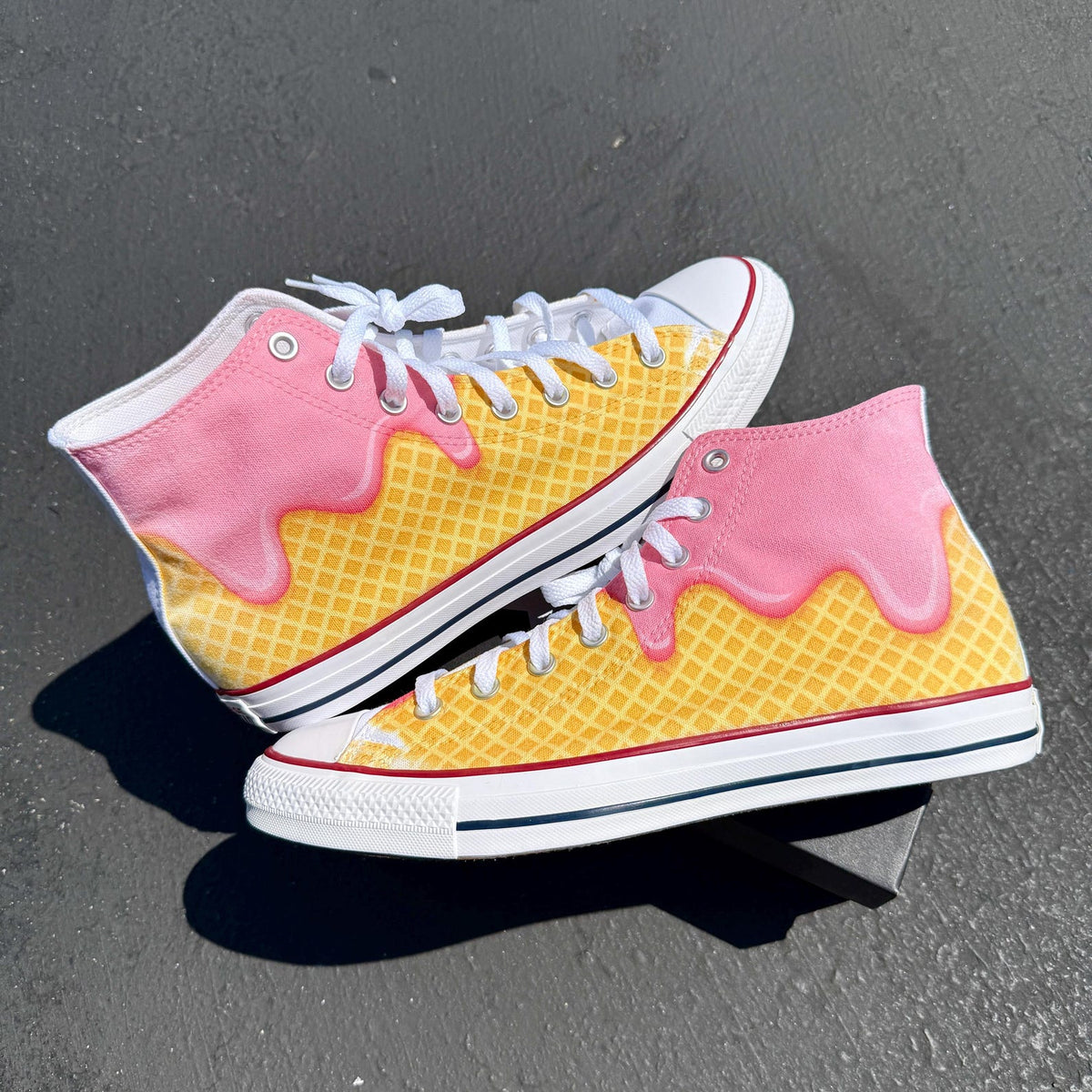 Waffle Cone Ice Cream Drip White Converse High Top Shoes - Women's and Mens Custom Converse Chuck Taylor Sneakers
