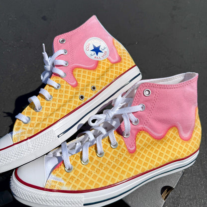 Waffle Cone Ice Cream Drip White Converse High Top Shoes - Women's and Mens Custom Converse Chuck Taylor Sneakers