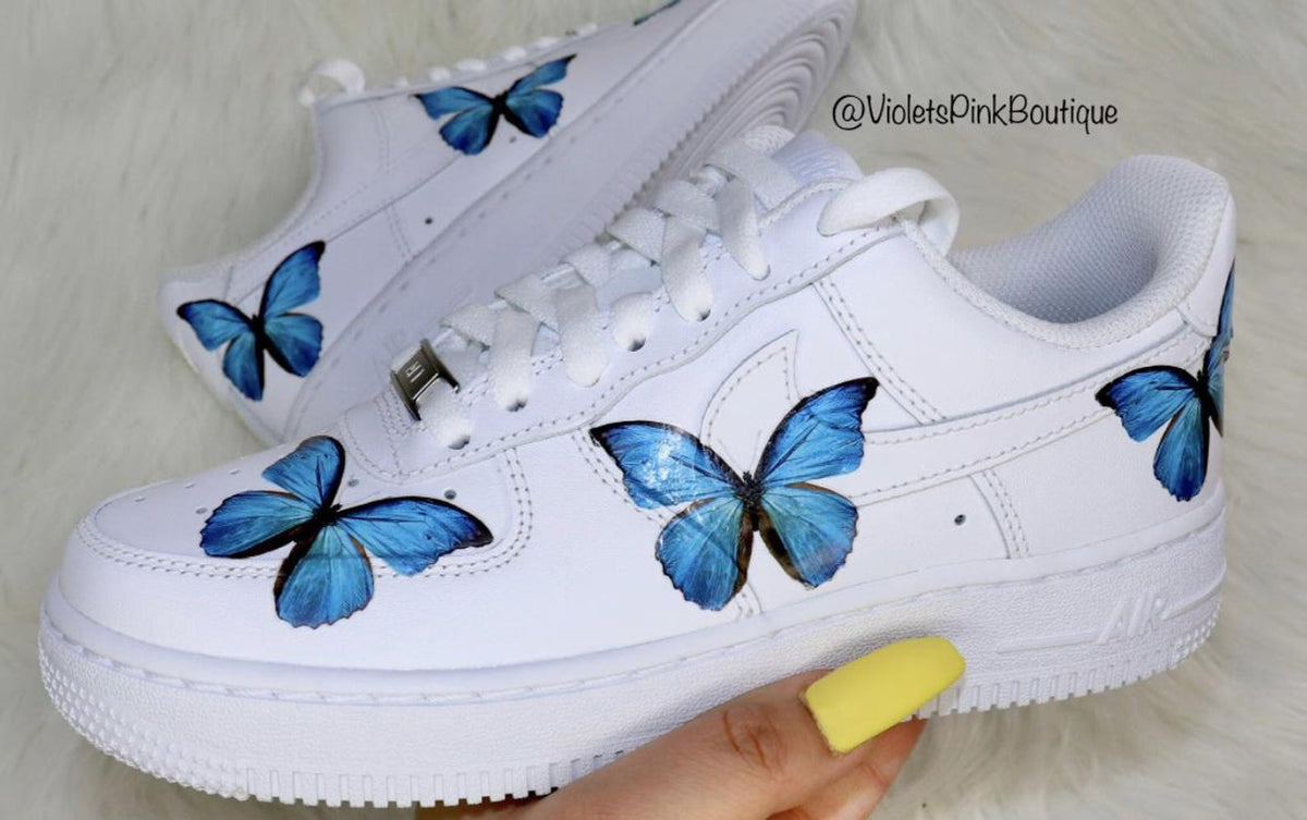 Nike Custom Women's Shoes Butterfly Nike Air Force One Blue Butterflies Women's Custom Butterfly Sneakers