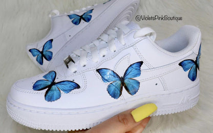 Nike Custom Women's Shoes Butterfly Nike Air Force One Blue Butterflies Women's Custom Butterfly Sneakers