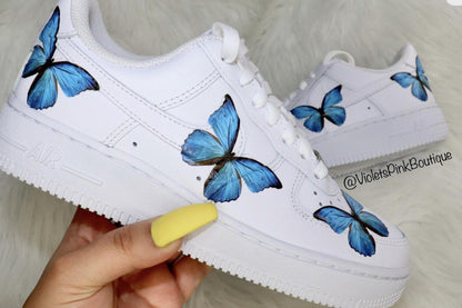 Nike Custom Women's Shoes Butterfly Nike Air Force One Blue Butterflies Women's Custom Butterfly Sneakers