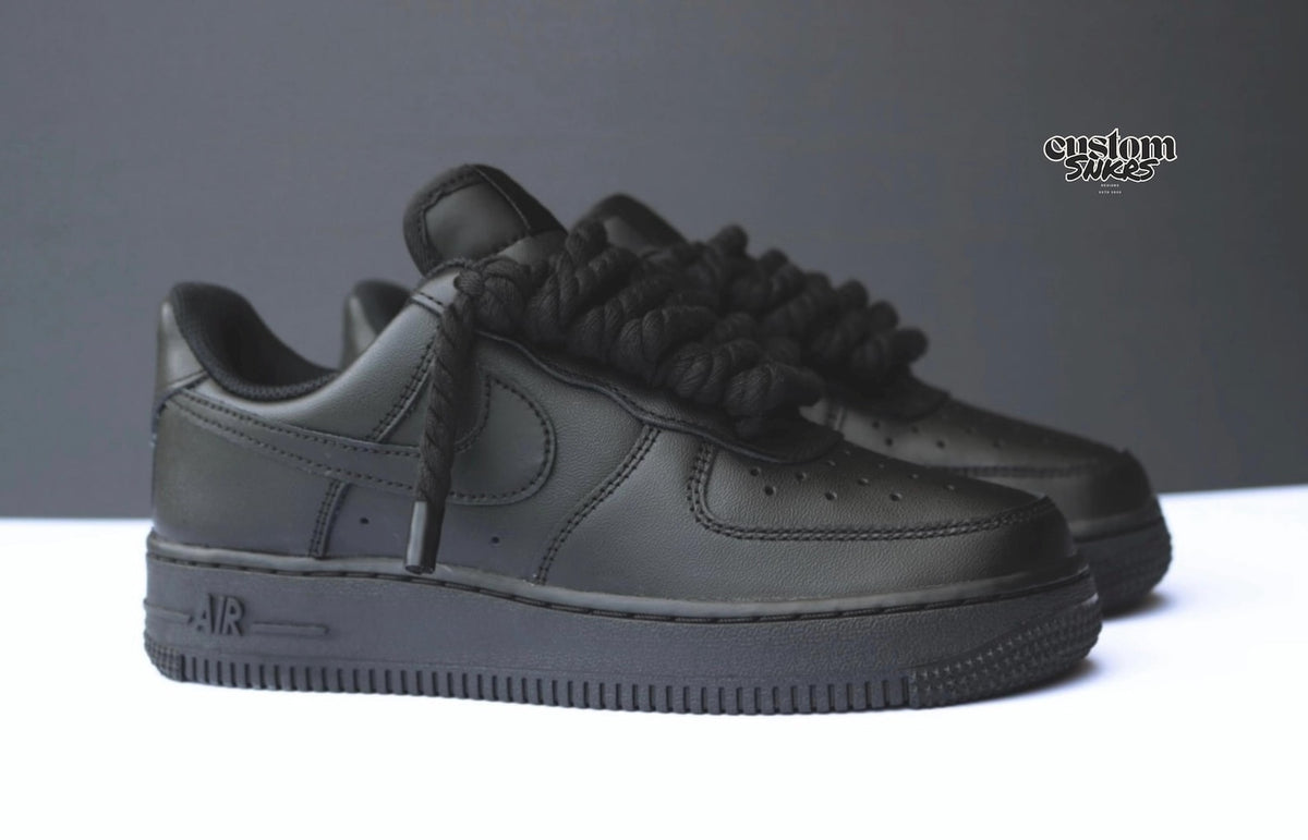 Custom AF1, Black AF1, Rope laces af1 , Black AF1 with Rope Laces, Personalized AF1 with Rope Lace, Custom Air Force 1