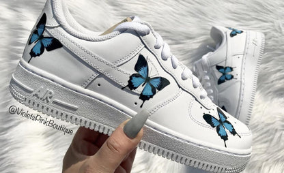 Custom Nike Air Force One Blue Butterflies Women's Custom Butterfly Sneakers Nike Shoes AF1