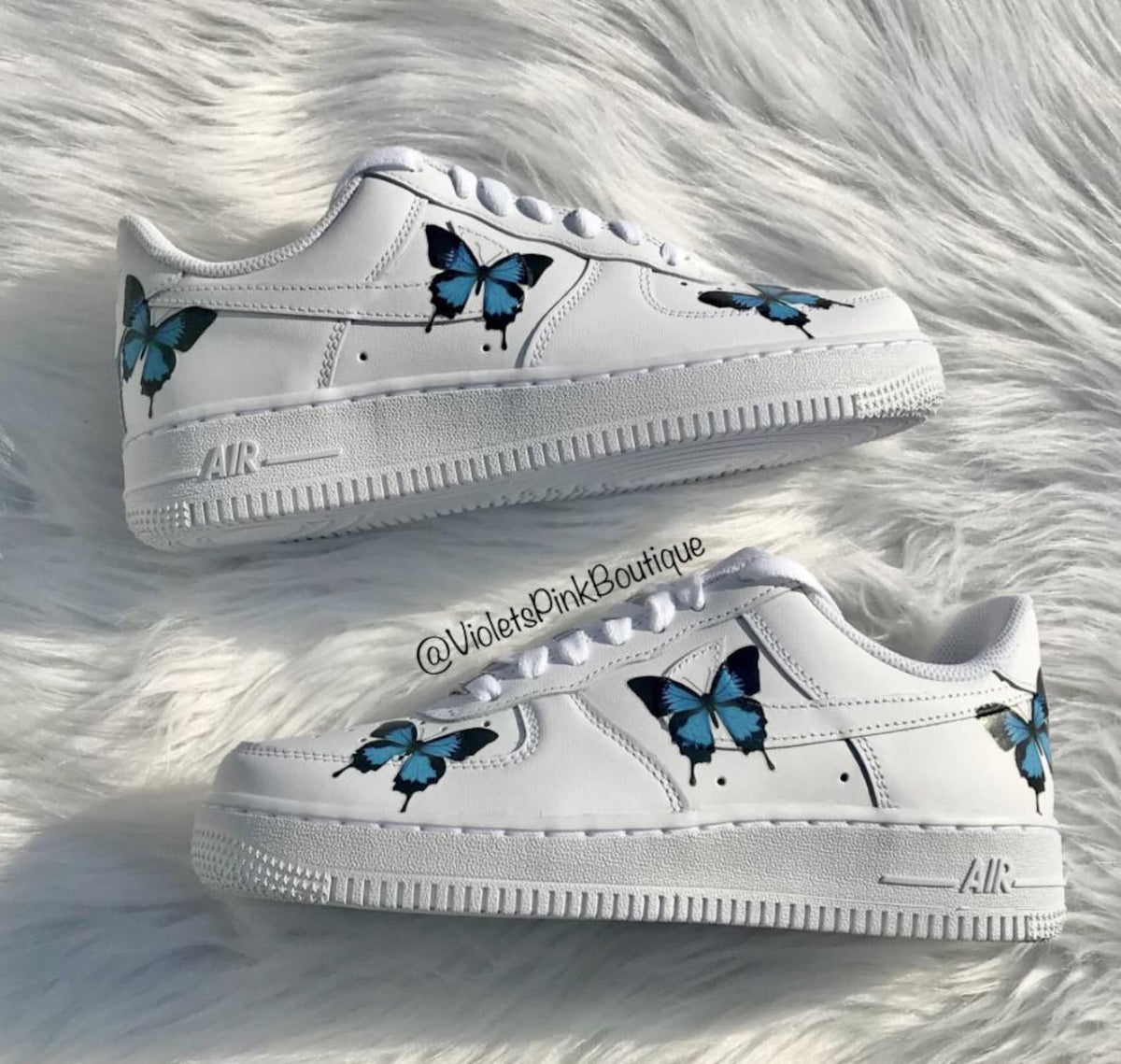 Custom Nike Air Force One Blue Butterflies Women's Custom Butterfly Sneakers- Gift Ideas
