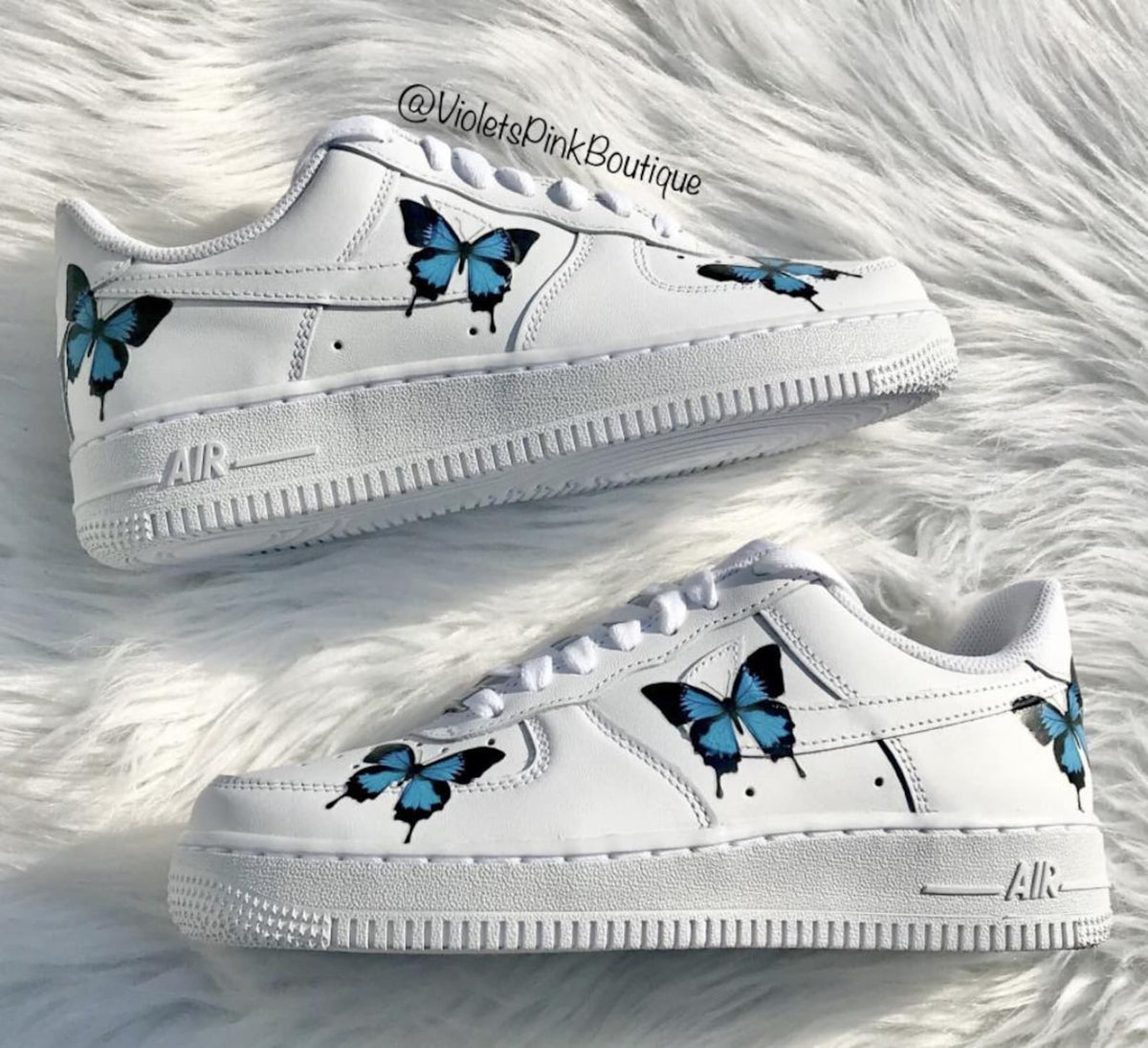 Custom Nike Air Force One Blue Butterflies Women's Custom Butterfly Sneakers- Gift Ideas