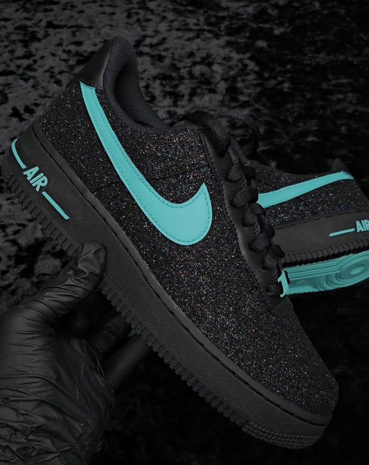 Custom Black Glitter Sky Blue Air Force 1, Custom Air Force 1, Custom Glitter Air Force 1, Custom Bling Air Force 1, All Sizes Available