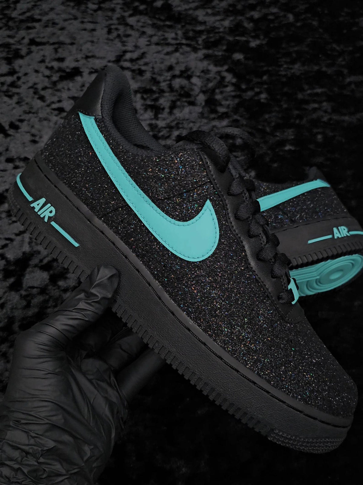 Custom Black Glitter Sky Blue Air Force 1, Custom Air Force 1, Custom Glitter Air Force 1, Custom Bling Air Force 1, All Sizes Available
