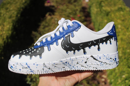 Custom Air Force 1 Drip Shoes - Hand Painted AF1 Blue Sneakers - Unique Streetwear Gift - Made to Order Custom Nikes